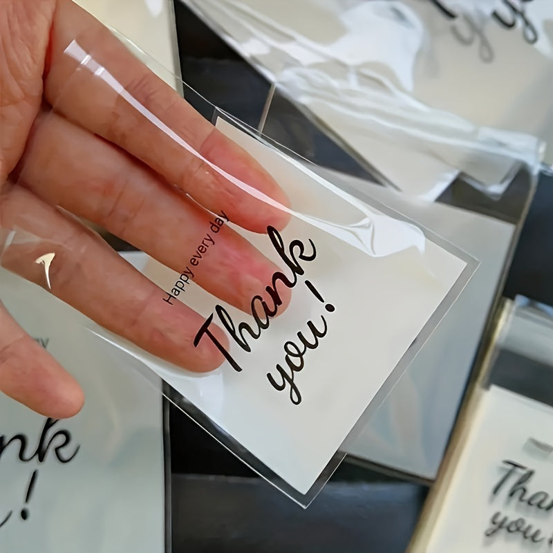100-Pack Festive Snowflake "Thank You" Self-Seal Gift Bags, Clear OPP Packaging for Cookies, Candy, Jewelry, Office Gift Wrapping Supplies, Plastic Material, No Included Components